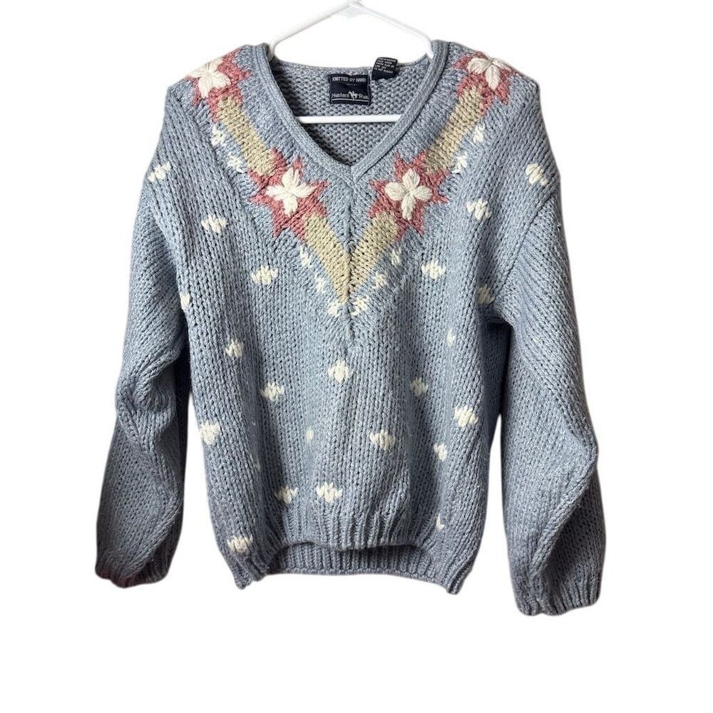 Women's Gray Sweater with Floral‎ Accents